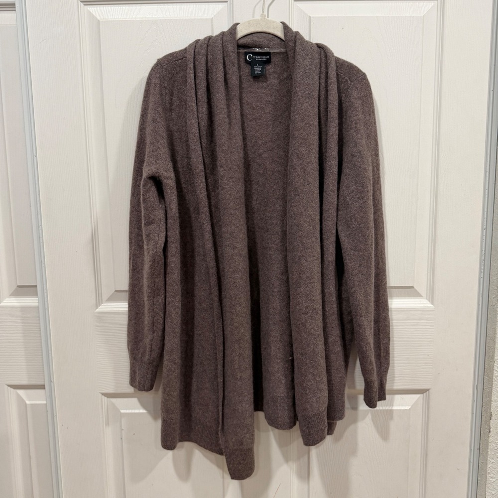 C by Bloomingdale's Cashmere Cardigan Brown Open Front Shawl Collar L